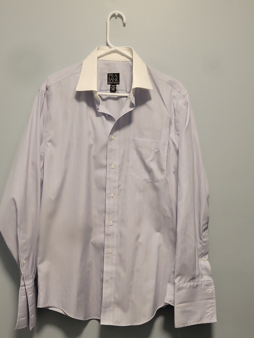 Jos. A. Bank White Dress Shirt with Light Purple Pinstripes